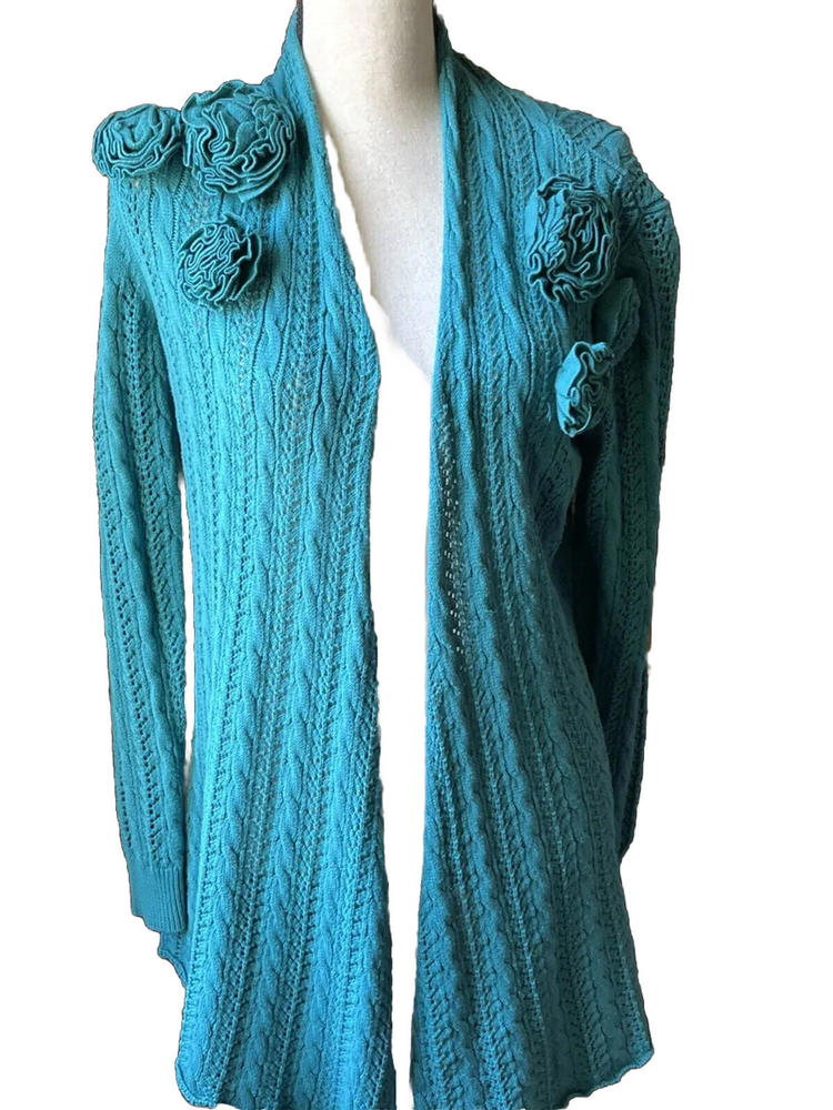 Women's Open Front Draped Knit Cardigan Long Sleeve Solid Cable Knit M